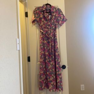 Vibrant floral shirt dress with matching belt